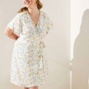 LOFT Plus Tossed Flower Flutter Wrap Dress
